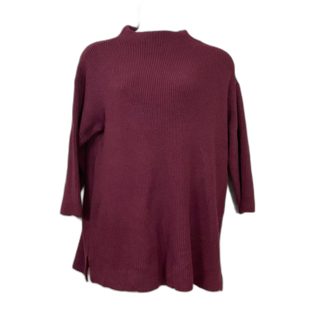 Chicos mock neck wool blend Sweater Tunic top women’s 3 / US XL maroon 3/4 slv.